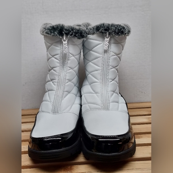 TOTES Womens | White & Black | Esther Pull On Winter Boots Size 10M - Picture 5 of 10